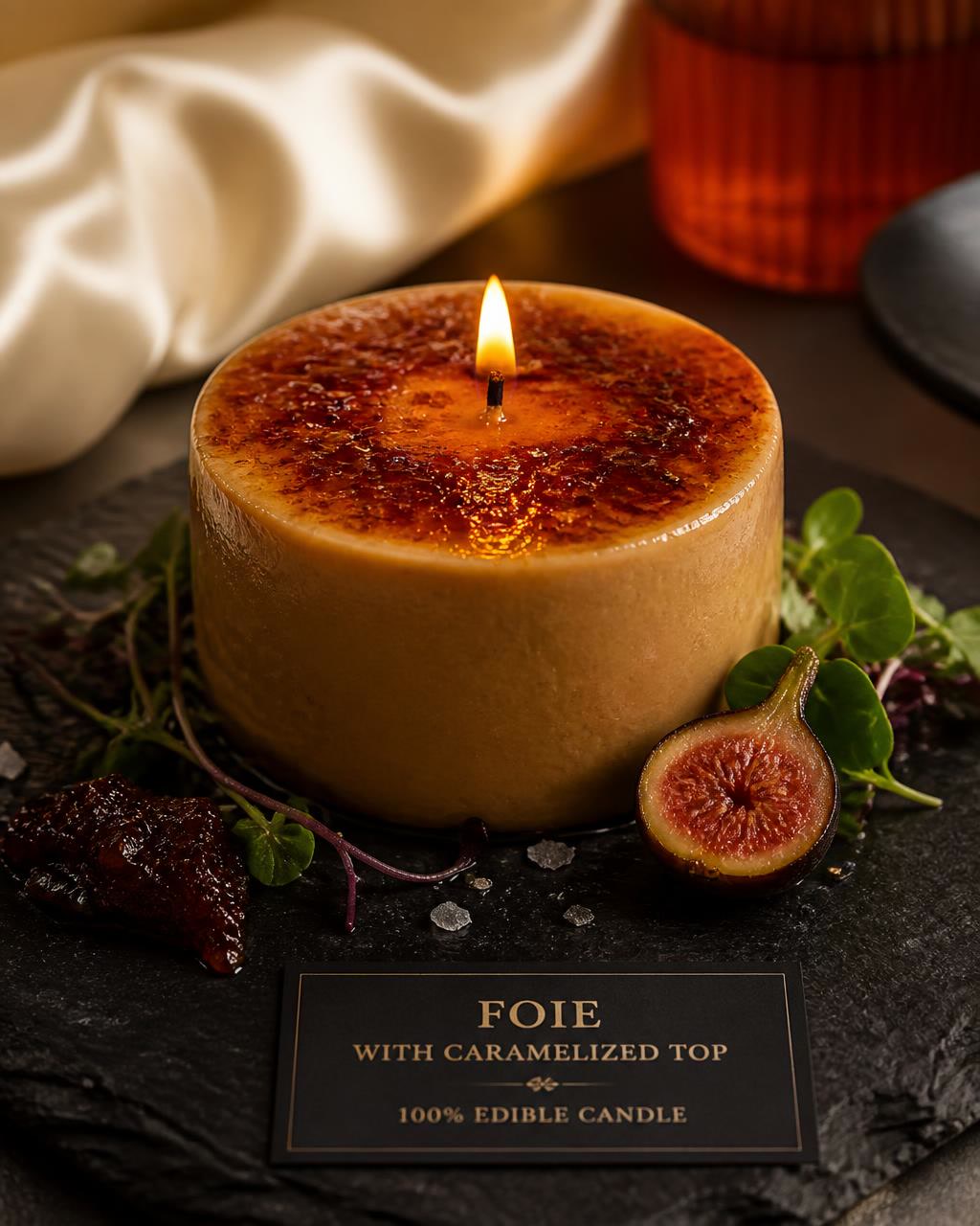 Edible Foie with Caramelized Top savory candle with a golden caramelized crust