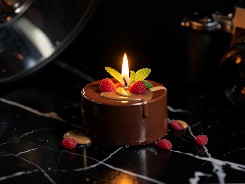 Chocolate edible candle photographed in a professional food studio